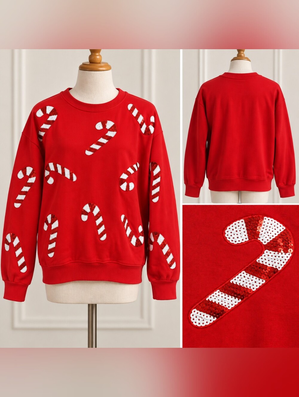 Philosophy Red Sequin Candy Cane Crewneck Sweatshirt